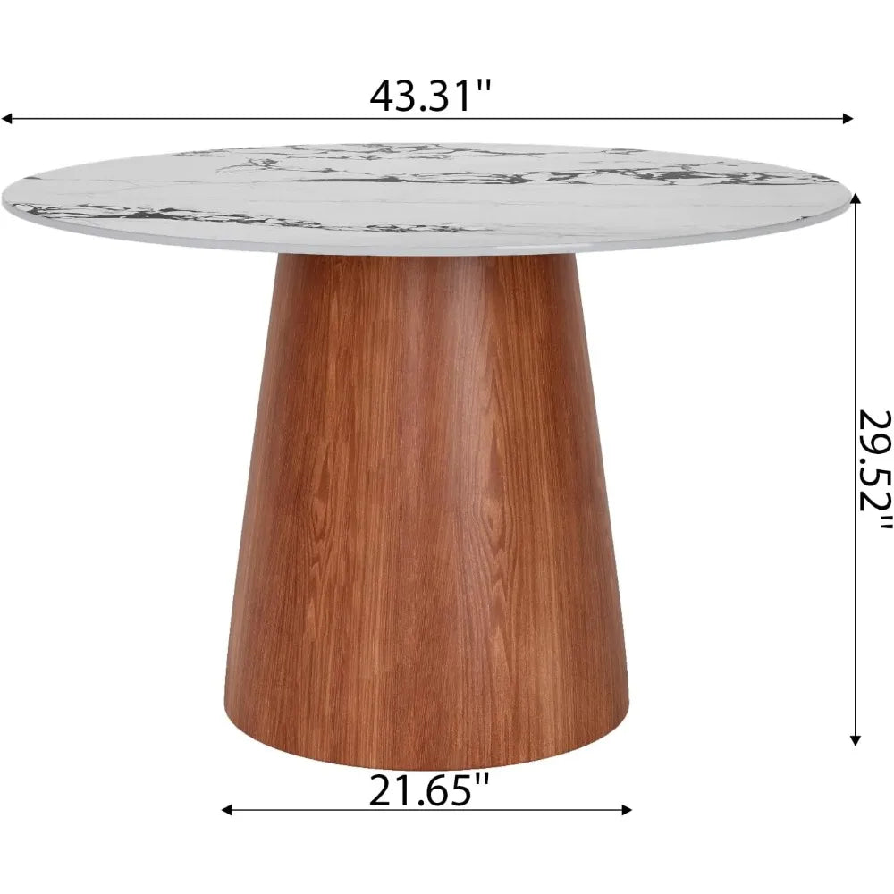 39" Round Dining Table Stone Top With Black Marble Look