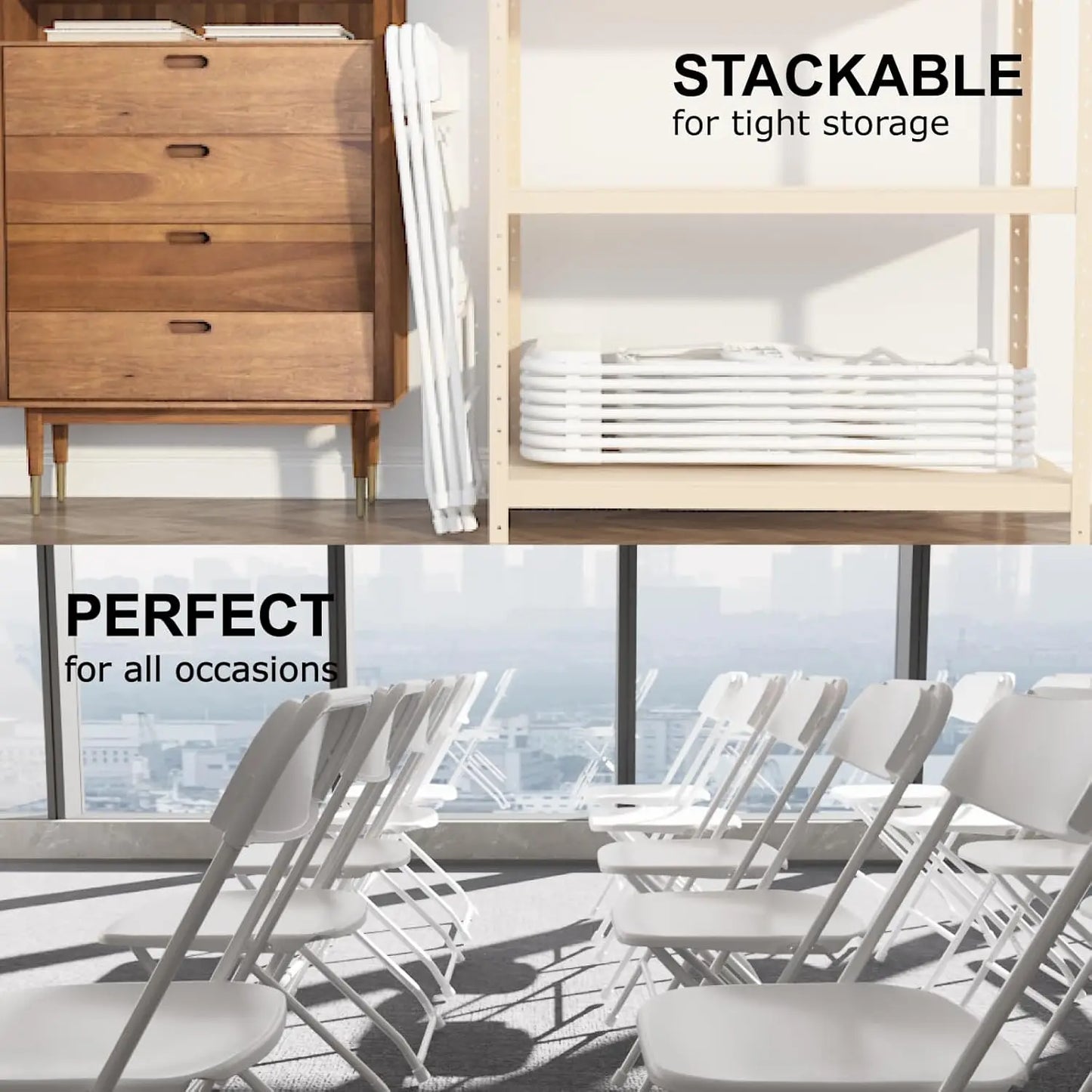 White Folding Chairs Ten Pack Plastic Stackable Steel Frame