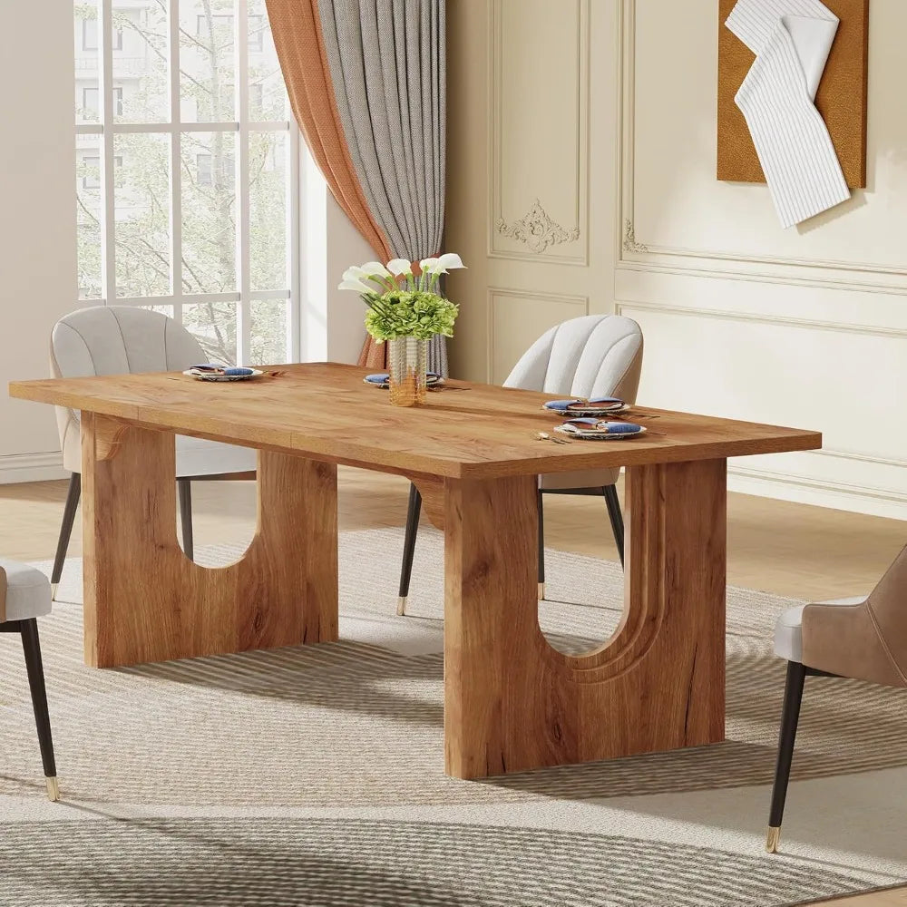 Modern Dining Table For Six To Eight 71in Wood Pedestal
