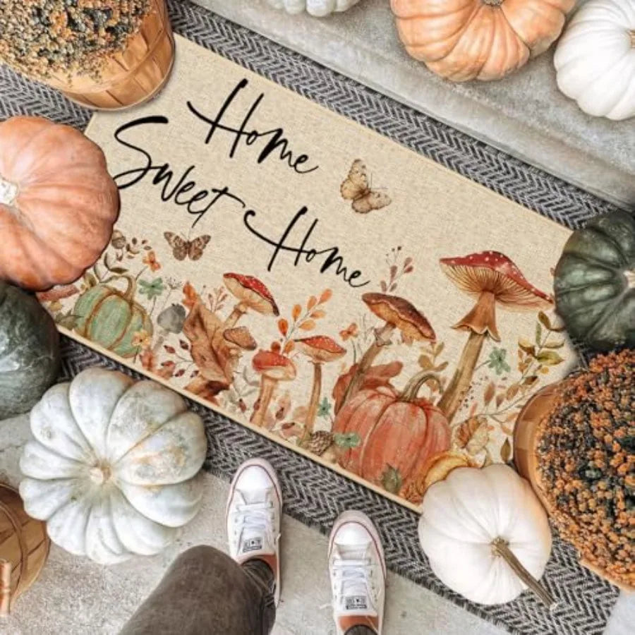 Fall Pumpkins Doormat, Decorative Front Door Mat, Non-Slip Rubber