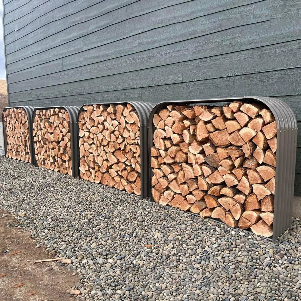 Firewood Storage Shed, Corrugated Metal Rack, Galvanized Steel