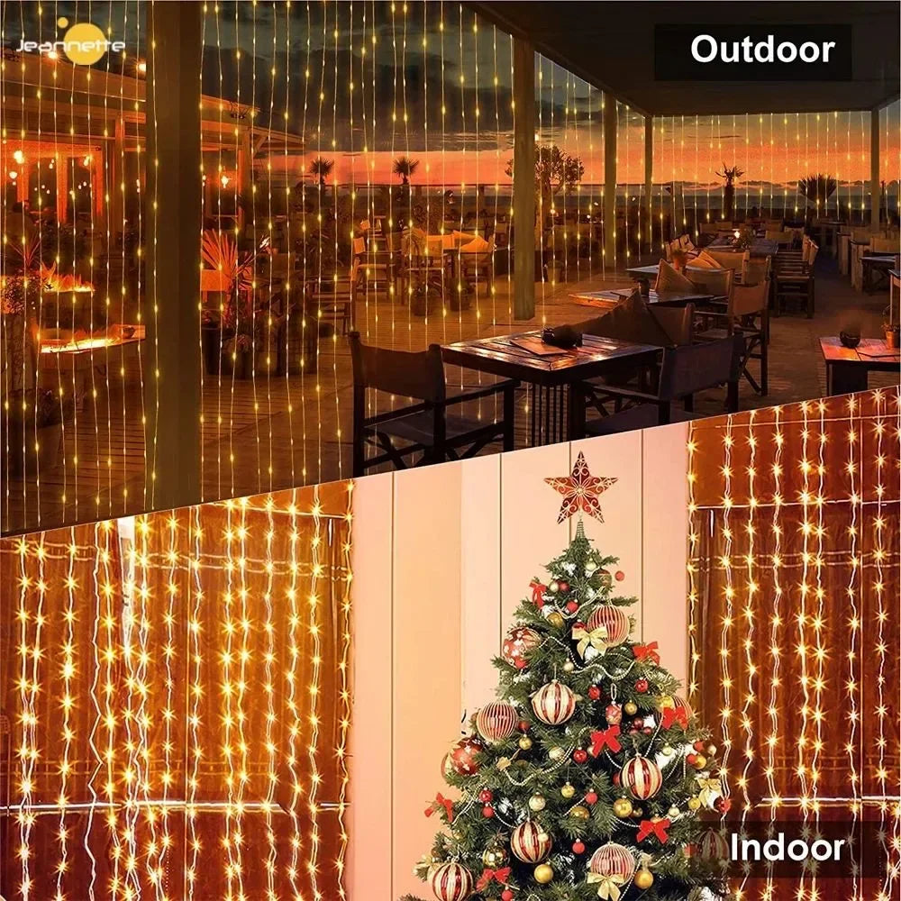 300 LED Solar Curtain Lights Outdoor Fairy Garland 8 Modes