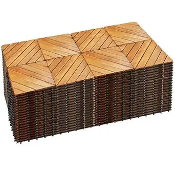 Acacia Wood Interlocking Deck Tiles 12x12 Waterproof Indoor Outdoor Flooring
