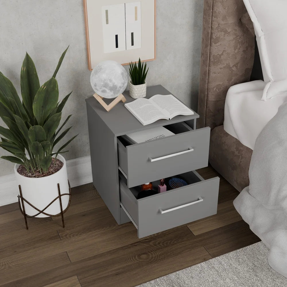 Two Drawer Nightstands Set Of 2 Modern Gray Bedside Tables