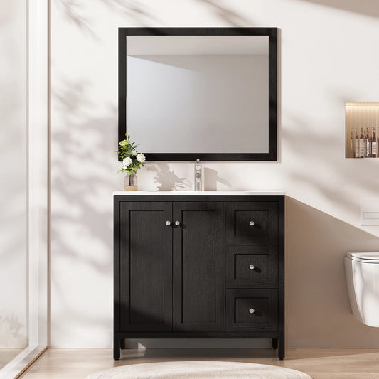 35.5" Bathroom Vanity , Modern Bathroom Cabinet with Basin, Bathroom Storage Cabinet with Soft Closing Doors and 3 Drawers