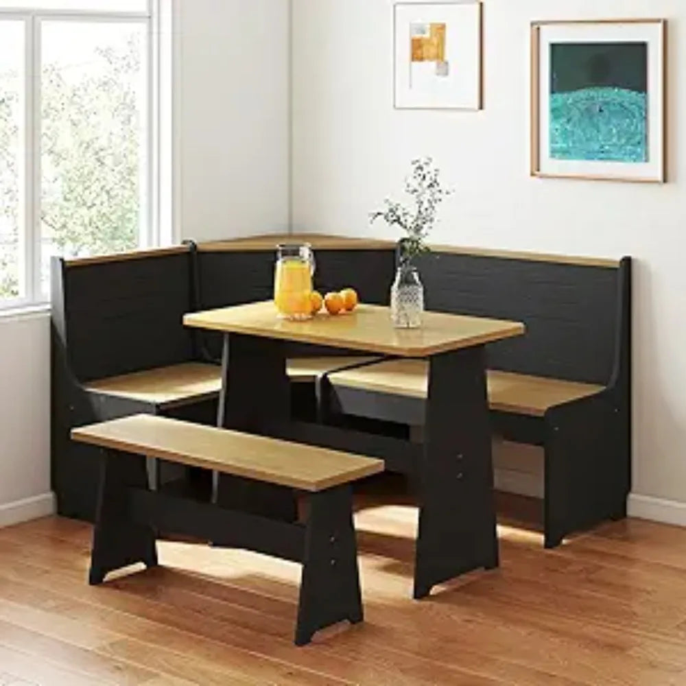 Breakfast Nook L Shape Dining Set Black Space Saving Family