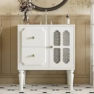 30" French Country Bathroom Vanity with Glass Door Sink