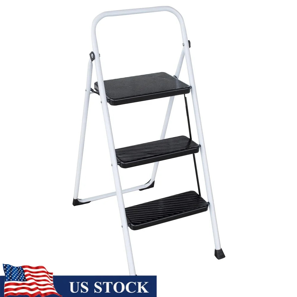 Three Step Folding Utility Ladder Non Slip For Home