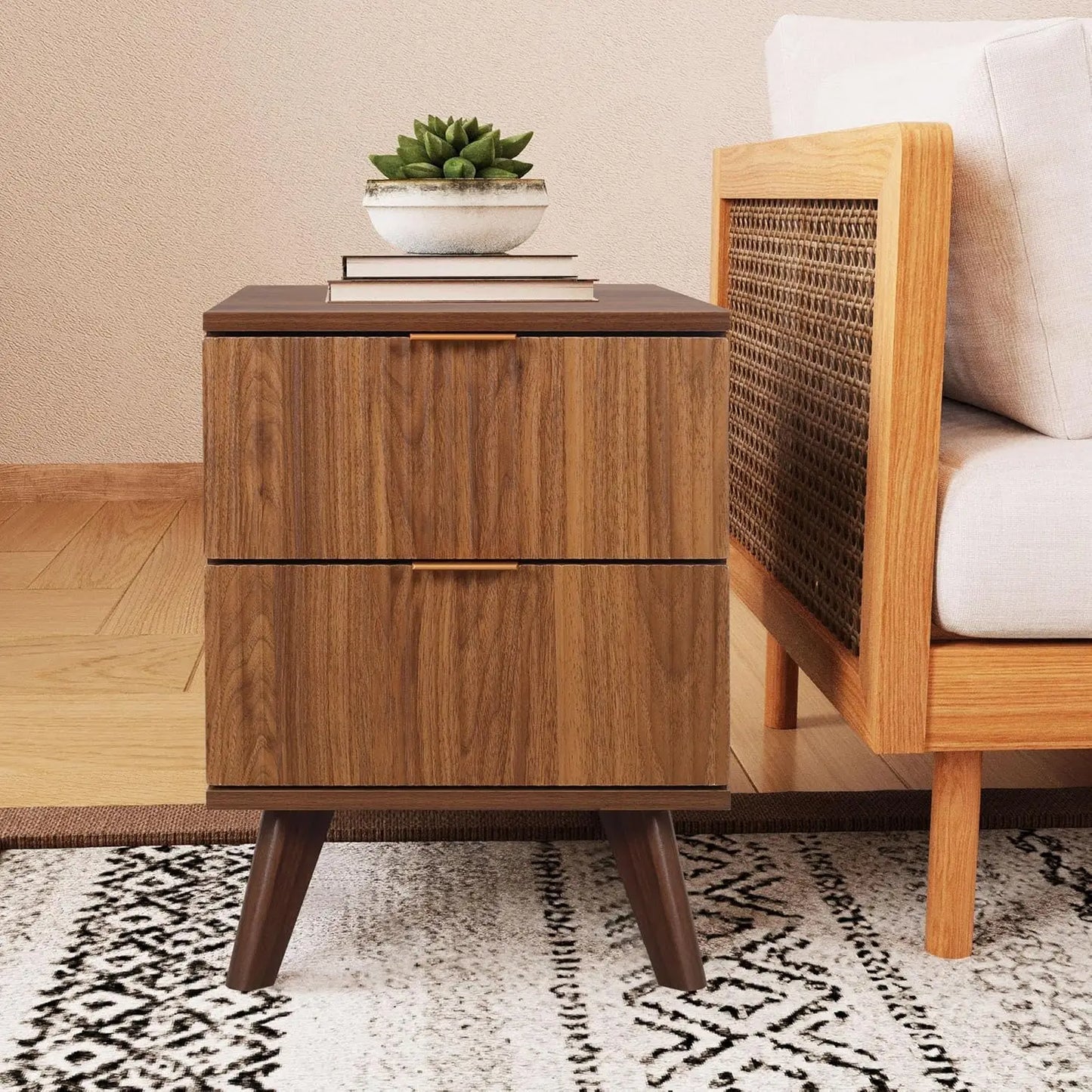 Fluted Nightstands Mid Century Modern Drawer Dresser Bedroom