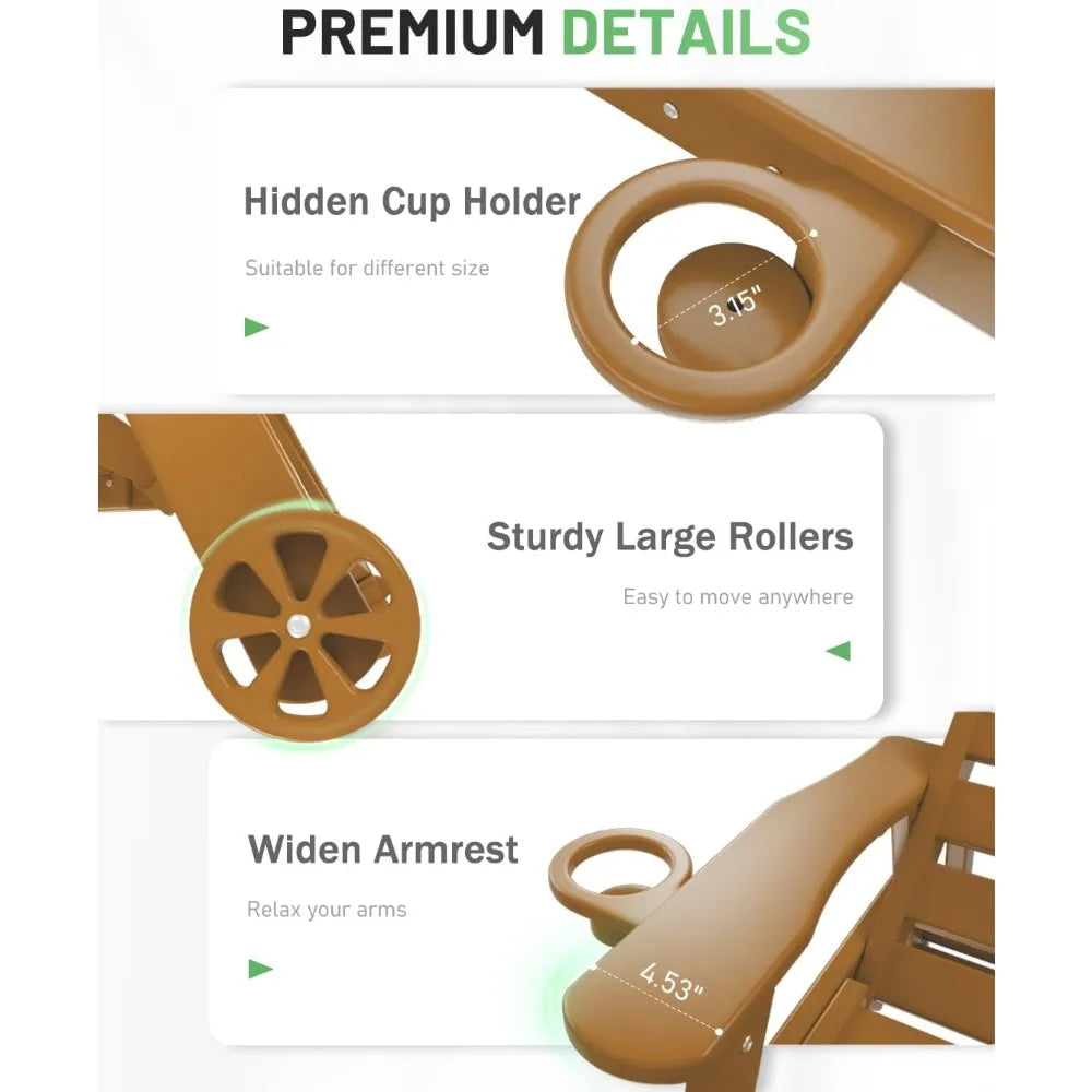 Outdoor HDPE Chaise Lounge Set of 2 with Wheels Cup Holder