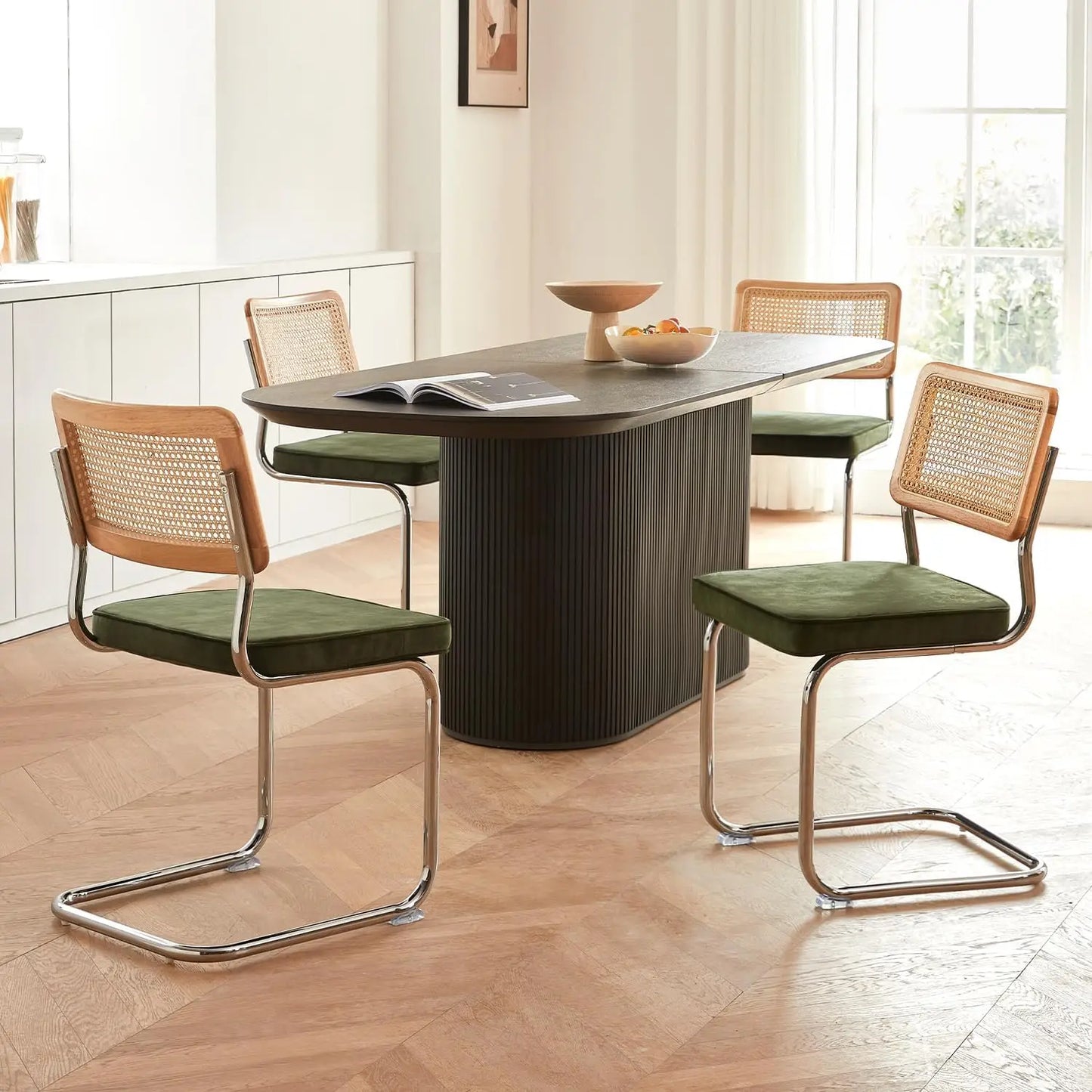 Brown Rattan Dining Chairs Set Of Four With Mesh Back