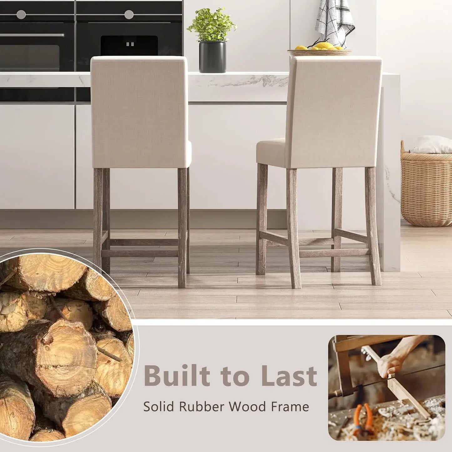 Counter Height Bar Stools Set Of 2 With Back And Footrest