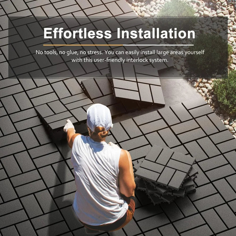 Interlocking Patio Deck Tiles 12x12 Outdoor Weather Resistant 44 Pieces