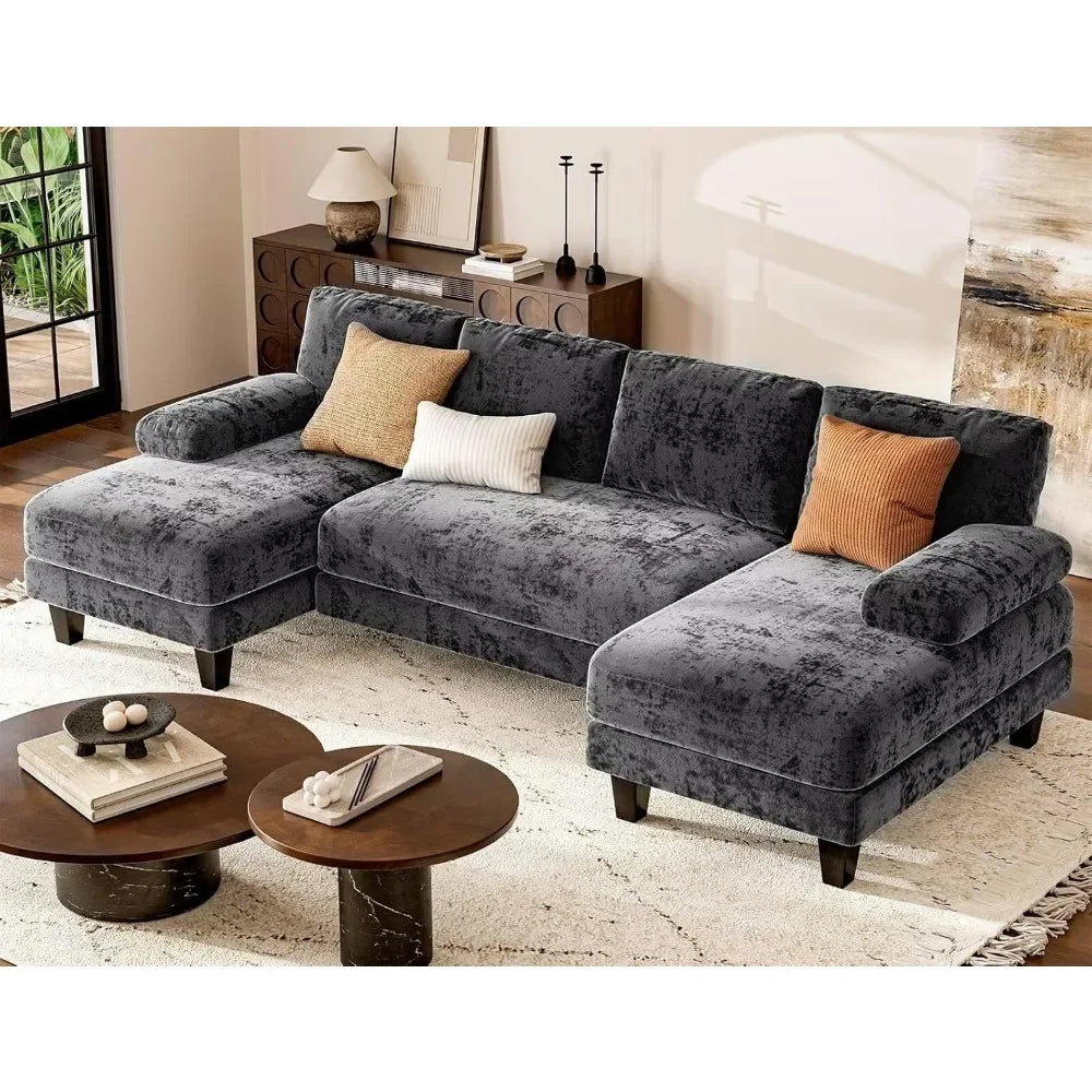Grey U Shaped Sectional Sofa 111 Inch With Double Chaise