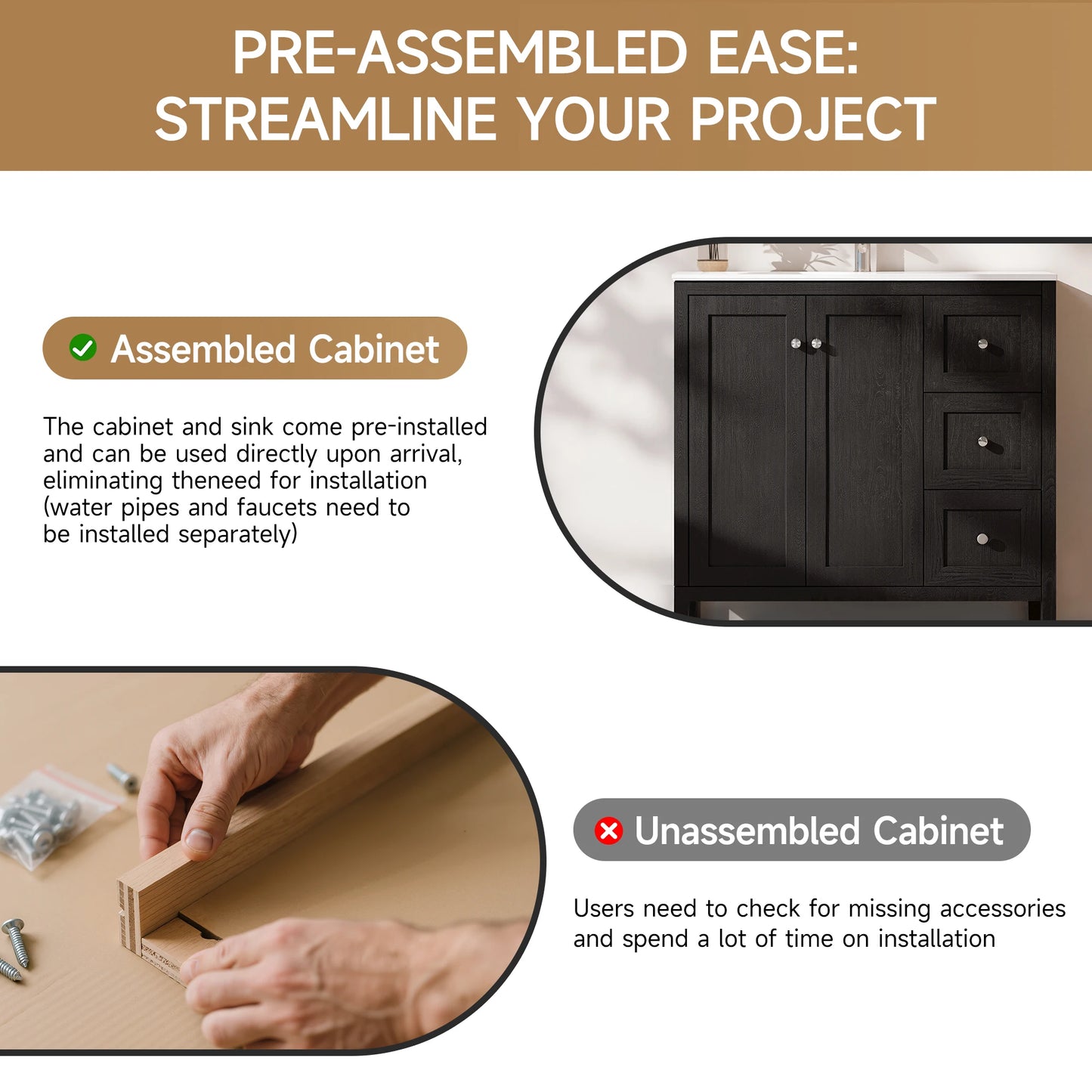 35.5" Bathroom Vanity , Modern Bathroom Cabinet with Basin, Bathroom Storage Cabinet with Soft Closing Doors and 3 Drawers