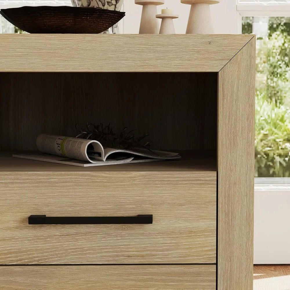 2 Drawer End Table or Nightstand, Hazel Oak, Rustic, Open Shelf