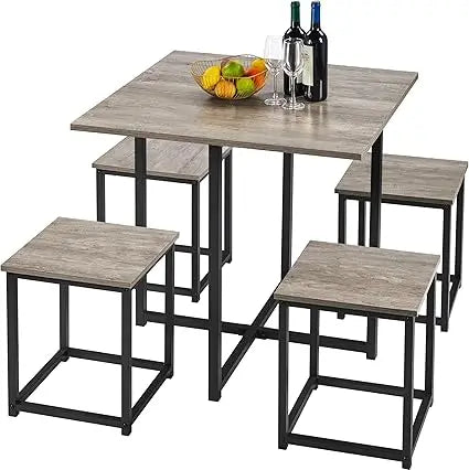 Industrial Dining Table Set For Four Space Saving Grey