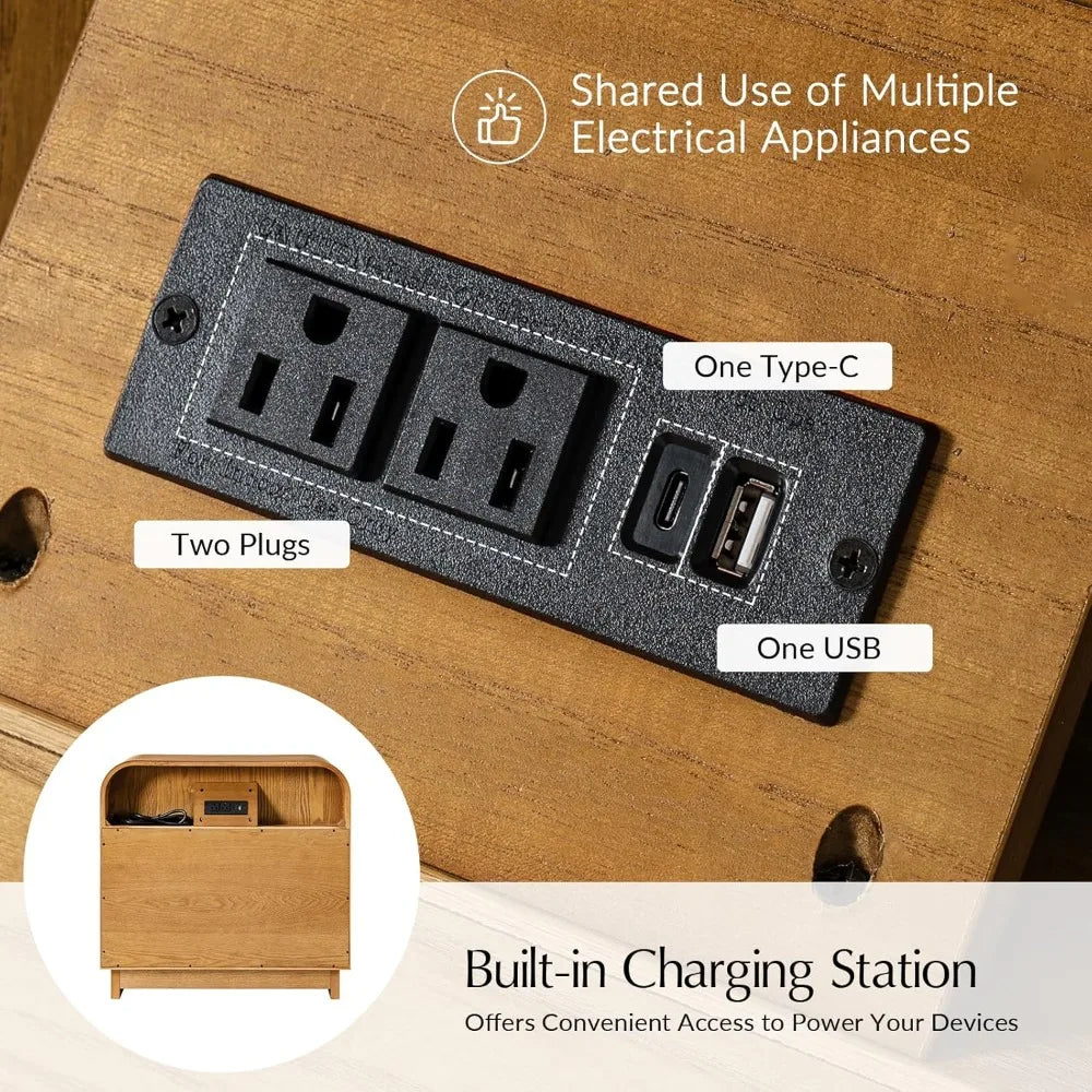 Modern Fluted Nightstand With Charging Station 28 Inch Wide