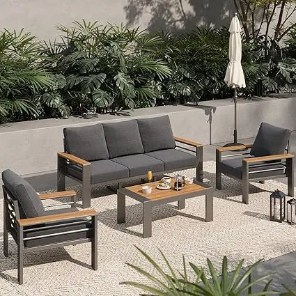 Outdoor Patio Furniture Set 5 Seats Aluminum Sectional Coffee Table