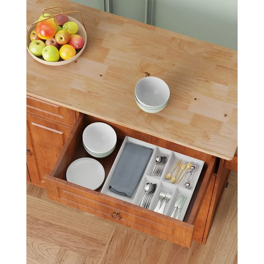 Kitchen Island with Drop Leaf and Storage, on Wheels Two Drawers, Large Storage Cabinet, Towel Rack Spice Cart Brown