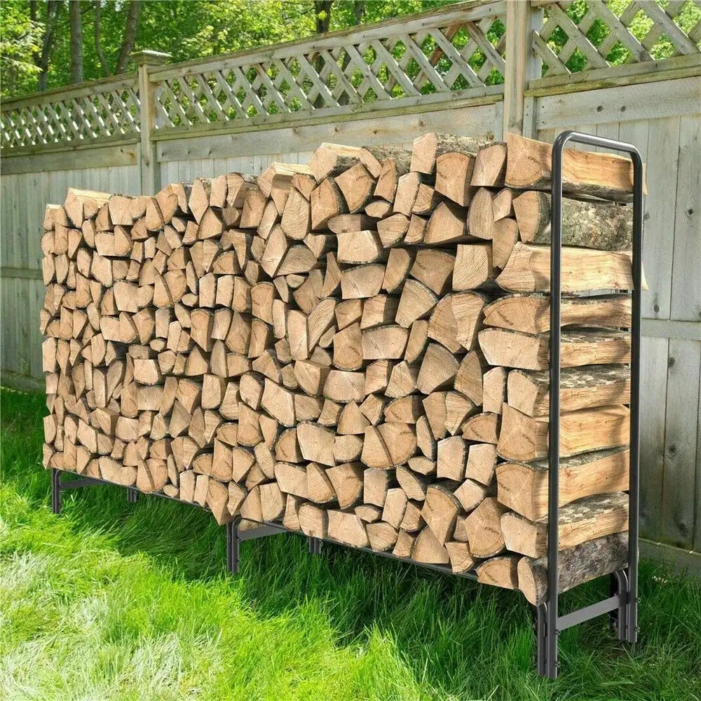 Extra Large 8' Outdoor Metal Firewood Log Rack Holder