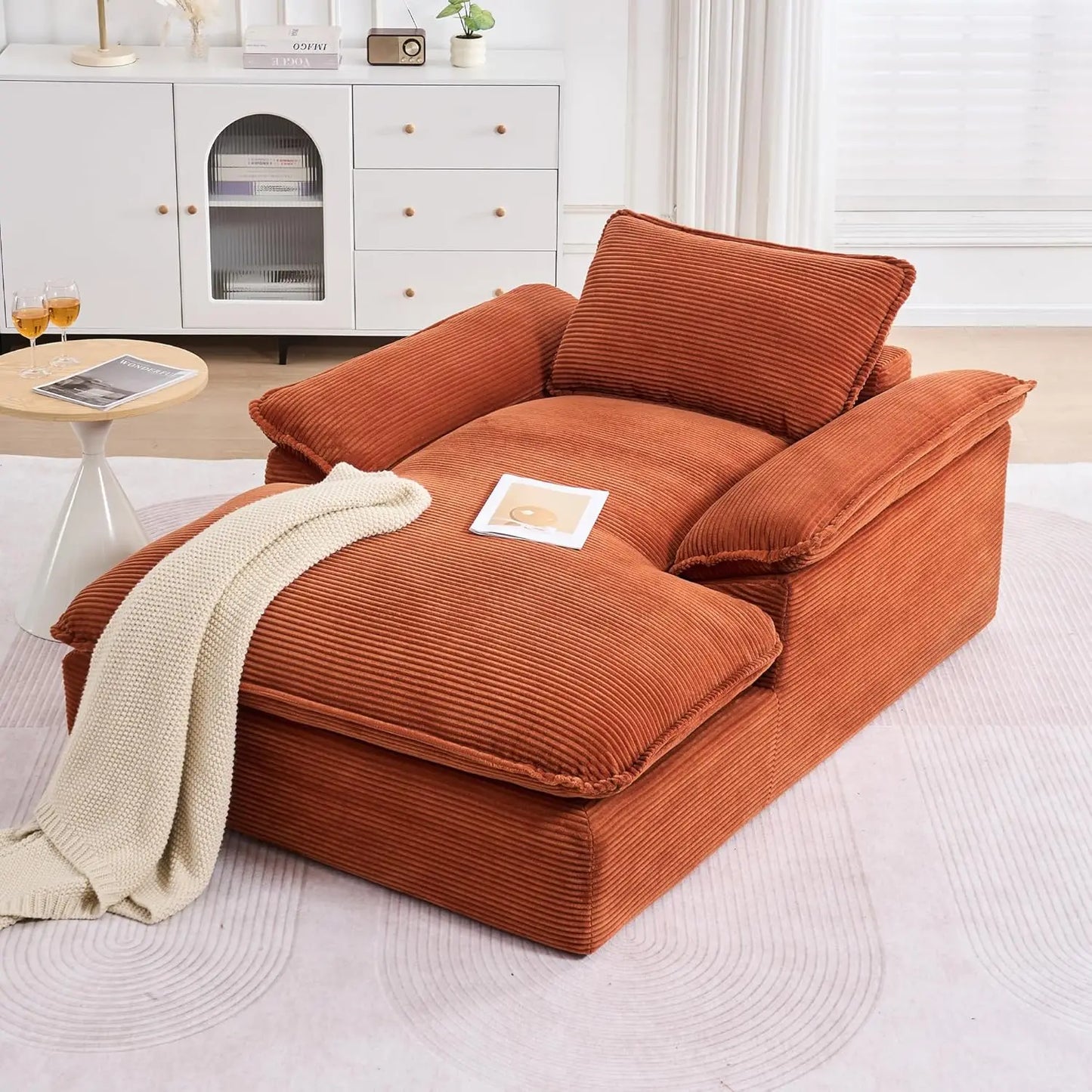Oversized Corduroy Chaise Lounge Chair SleeperSofa Luxurious For Ultimate Comfort