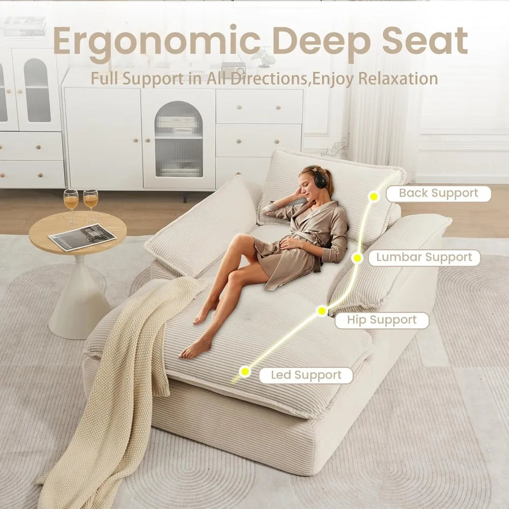 Oversized Corduroy Chaise Lounge Chair SleeperSofa Luxurious For Ultimate Comfort