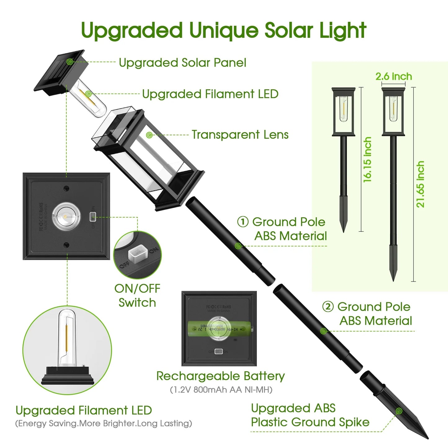 6 or 12 Pack [Upgraded] Solar Lights, 2700K Warm White, Super Bright 12Hrs, for Yard/Garden Walkway