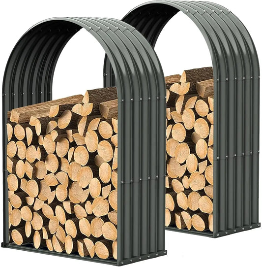 Galvanized Steel Firewood Shed And Log Rack - Arch Gray
