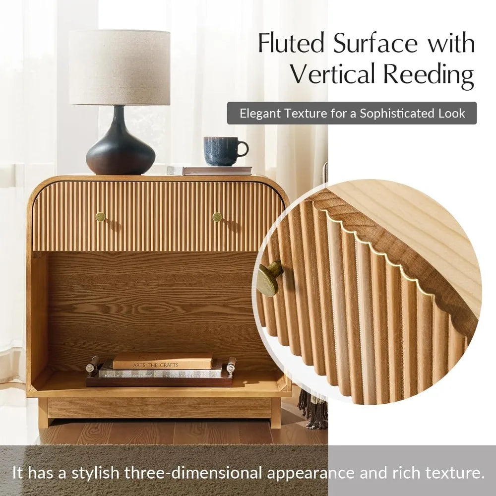 Modern Fluted Nightstand With Charging Station 28 Inch Wide