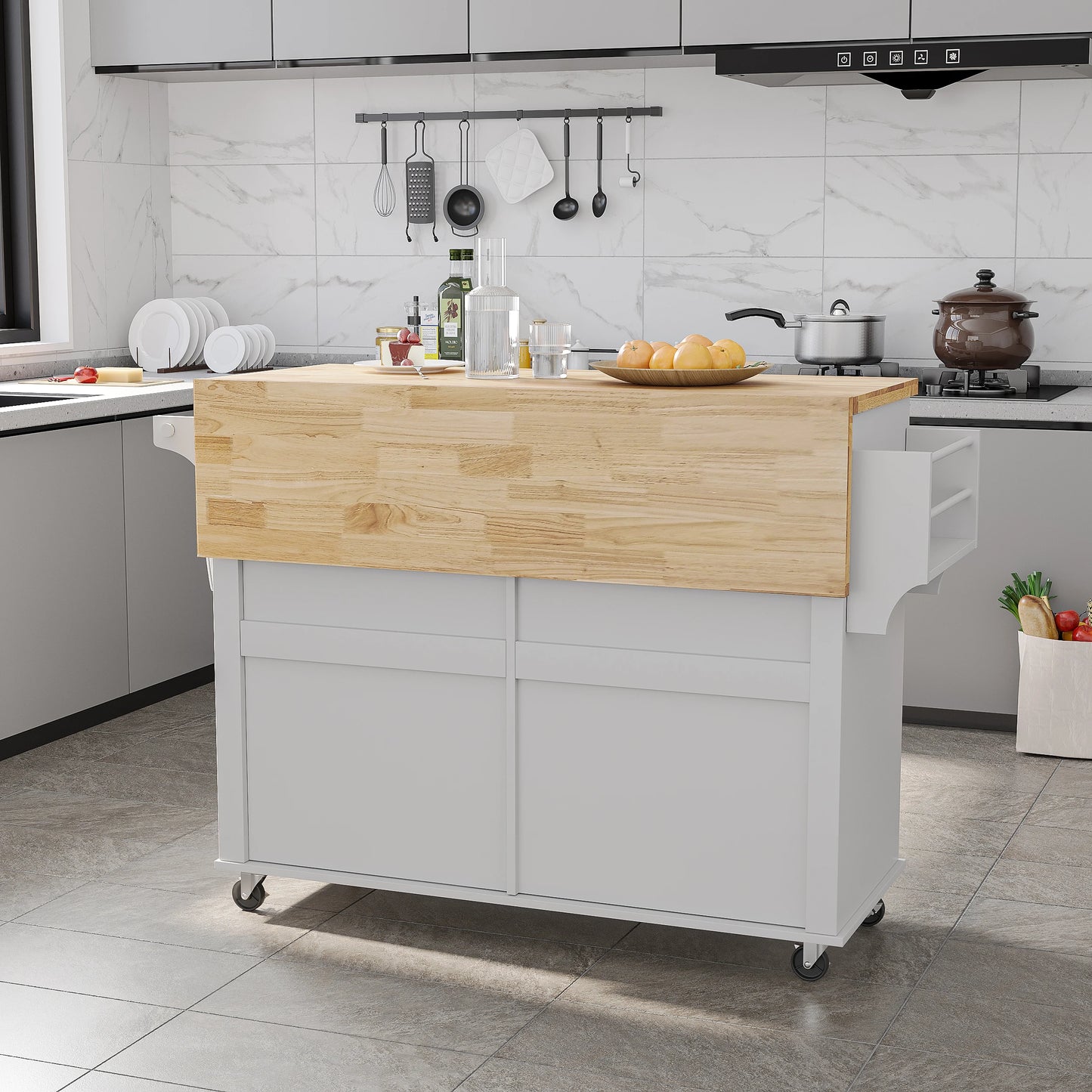 Rolling Kitchen Island With Drop Leaf And Locking Wheels