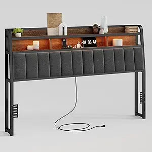 Ergonomic King Size Headboard, with 2 Tier Storage and USB Ports