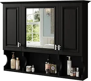 White Bathroom Wall Cabinet With Mirror And Adjustable Shelf