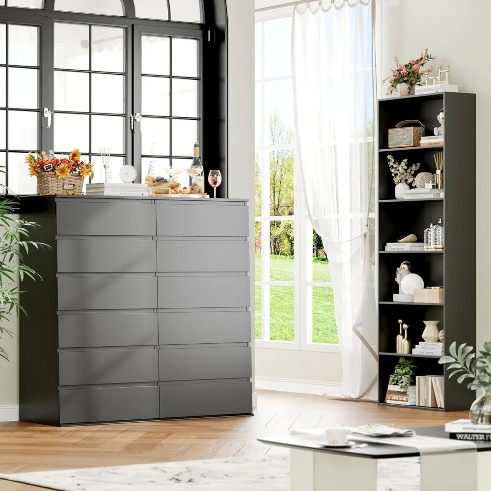 Modern 6 Drawers Dresser Tall Chest Wood With Sliding Rails