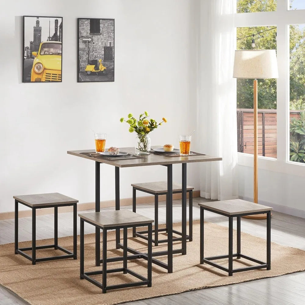 Industrial Dining Table Set For Four Space Saving Grey