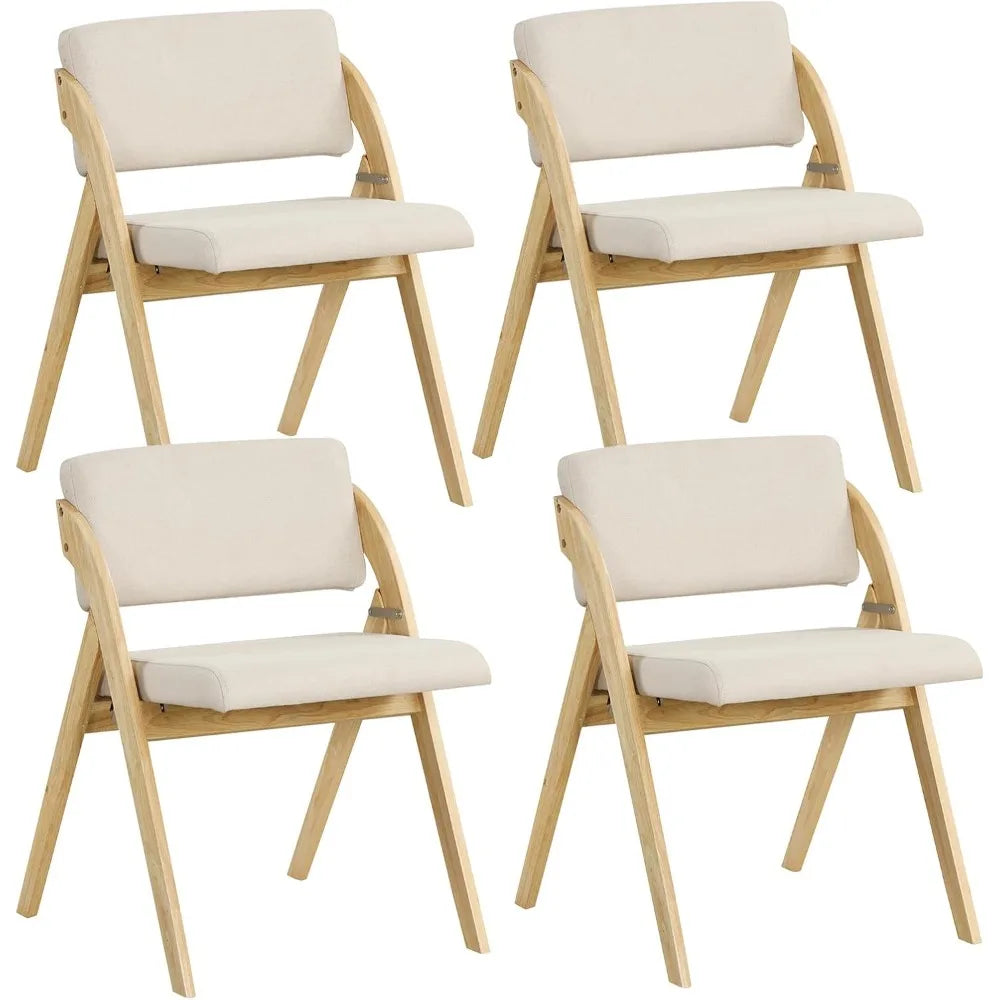 Folding Dining Chairs, Set of 4, Upholstered Rubberwood Legs