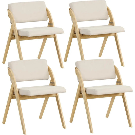 Folding Dining Chairs, Set of 4, Upholstered Rubberwood Legs