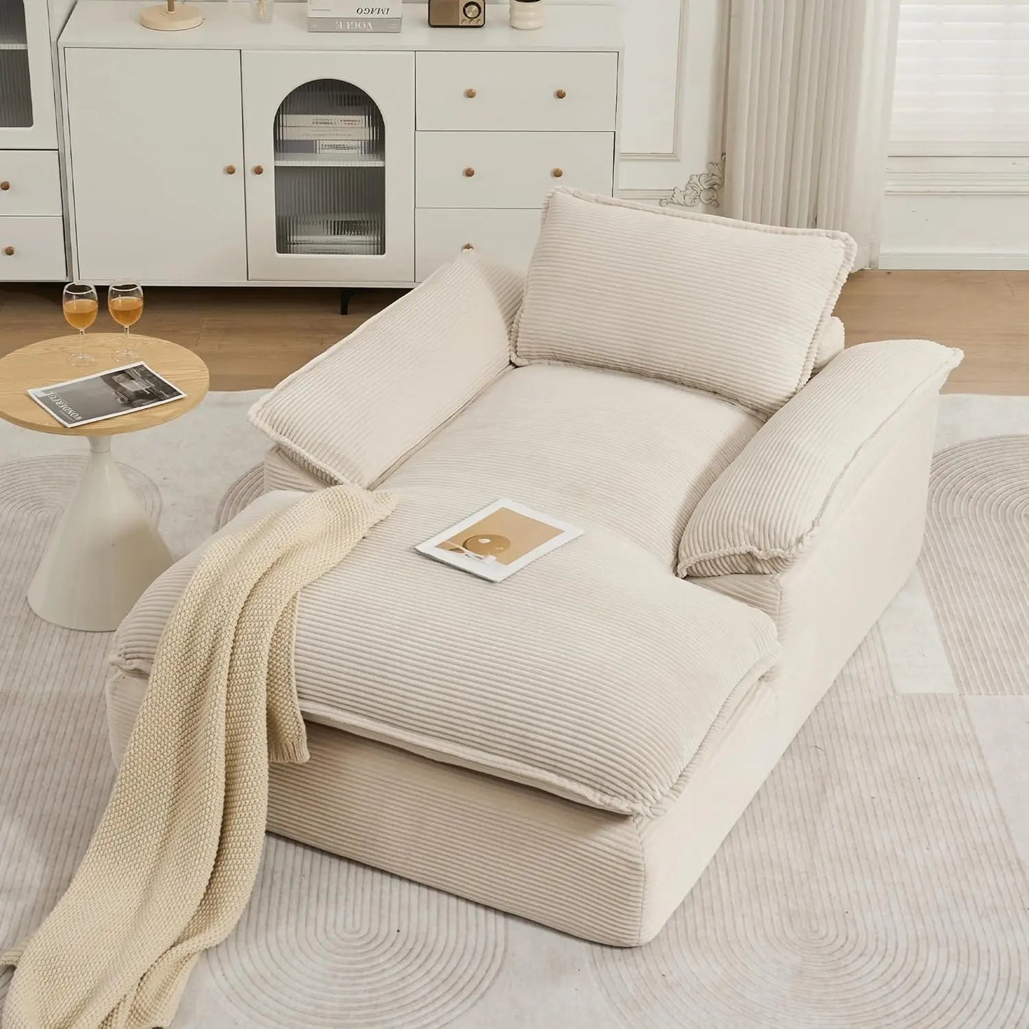 Oversized Corduroy Chaise Lounge Chair SleeperSofa Luxurious For Ultimate Comfort