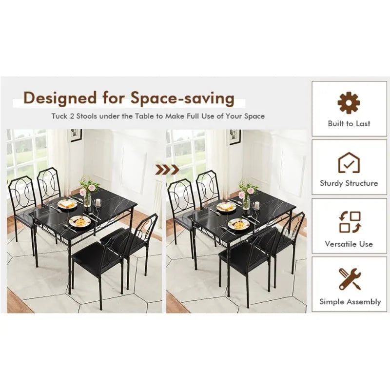 5 Piece Dining Table Set For 4 With Chairs Breakfast Nook