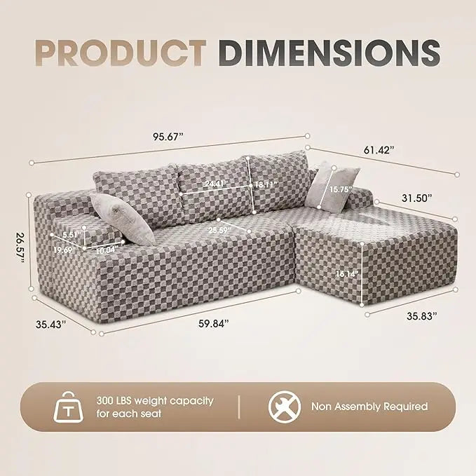 Modular L Shaped 3 Seat Sectional With Memory Foam Storage