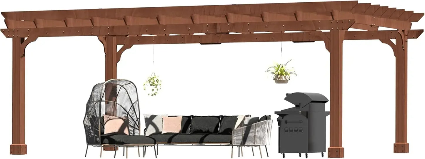 Cedar Wood Pergola 12x16 Ft Flat Roof Gazebo Outdoor Shelter