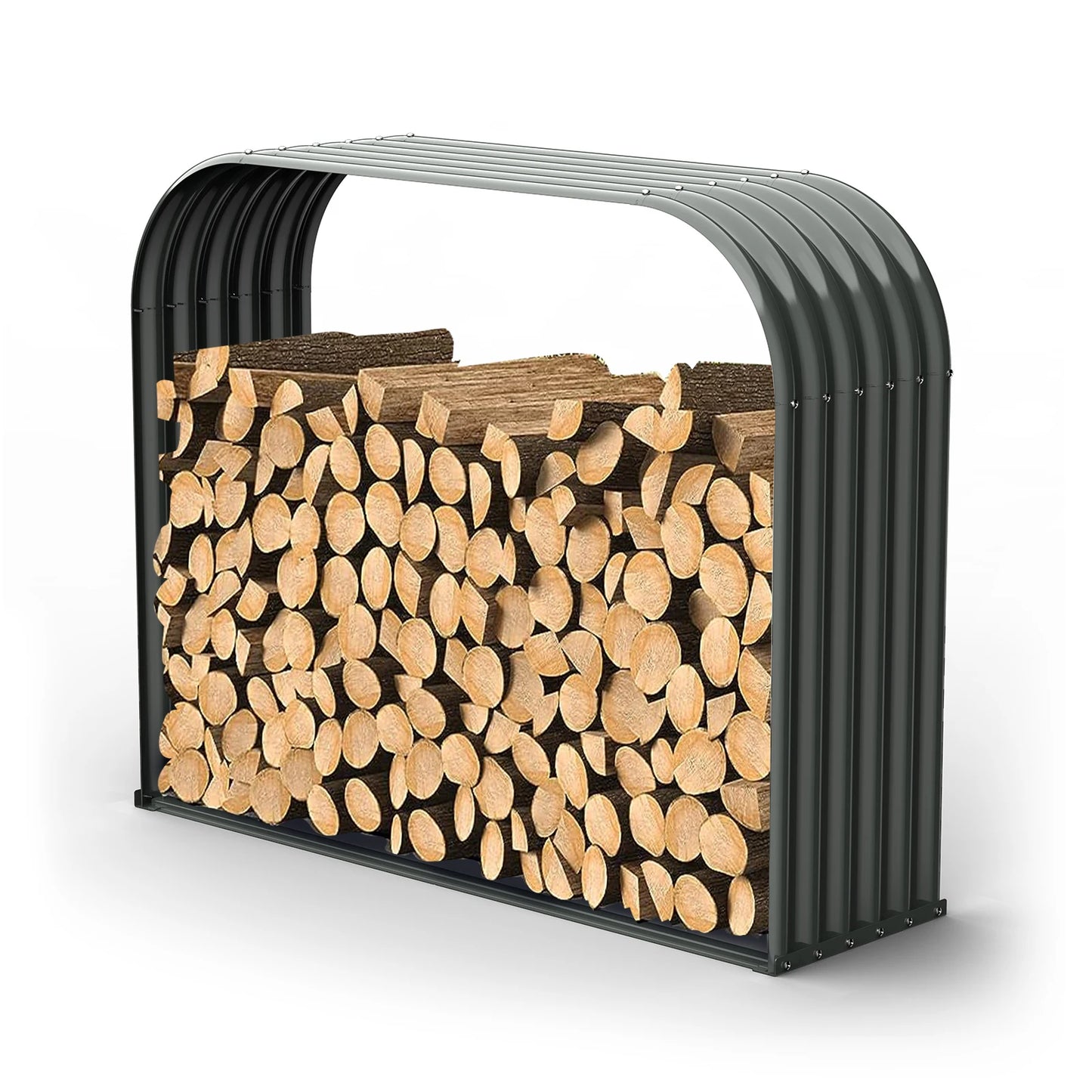Firewood Storage Shed, Corrugated Metal Rack, Galvanized Steel