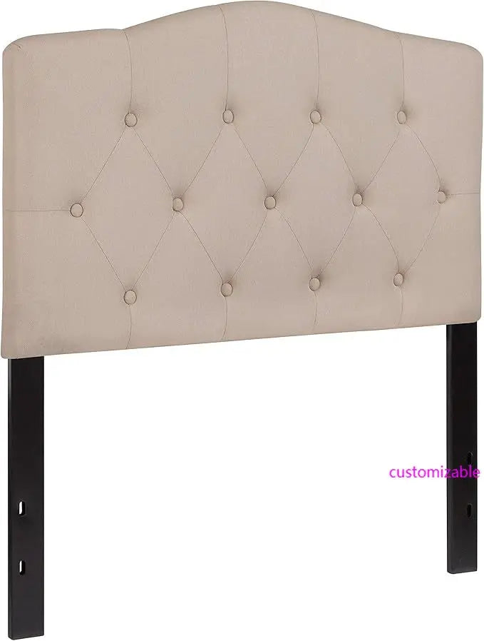 Tufted Upholstered Twin Size Headboard in Beige Fabric