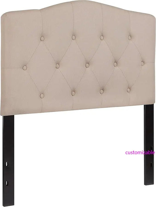 Tufted Upholstered Twin Size Headboard in Beige Fabric