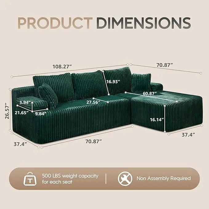 Modular L Shaped 3 Seat Sectional With Memory Foam Storage