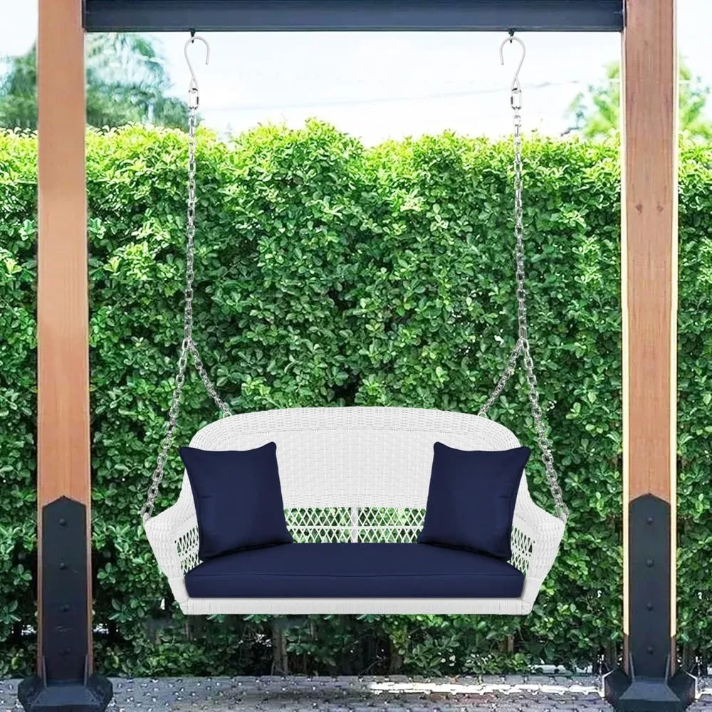 Wicker Porch Swing With Blue Cushion Outdoor Furniture