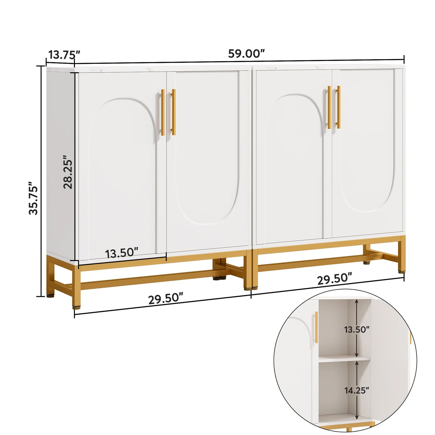 Tribesigns Modern Sideboards, Buffet Cabinet with 4 Doors and Adjustable Shelves (White)