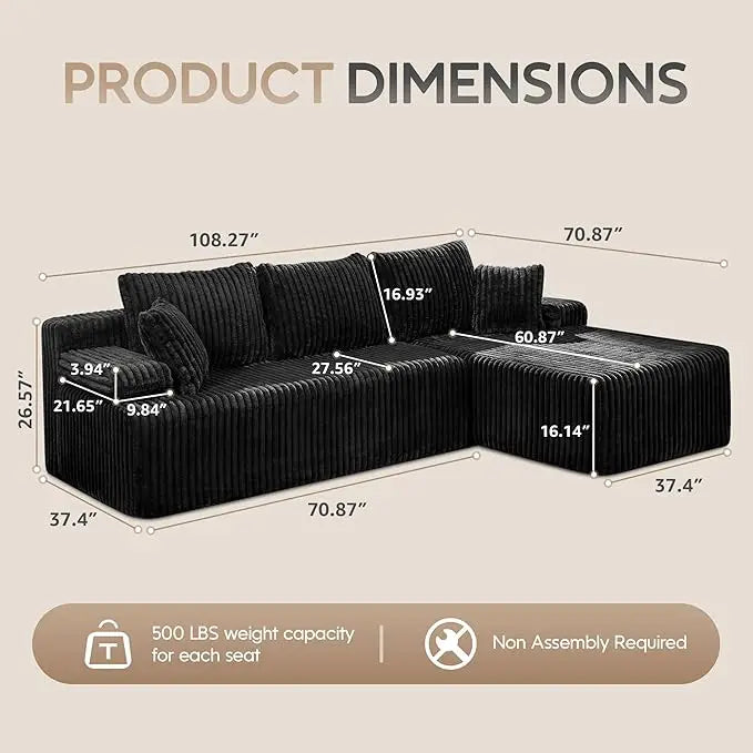 Modular L Shaped 3 Seat Sectional With Memory Foam Storage