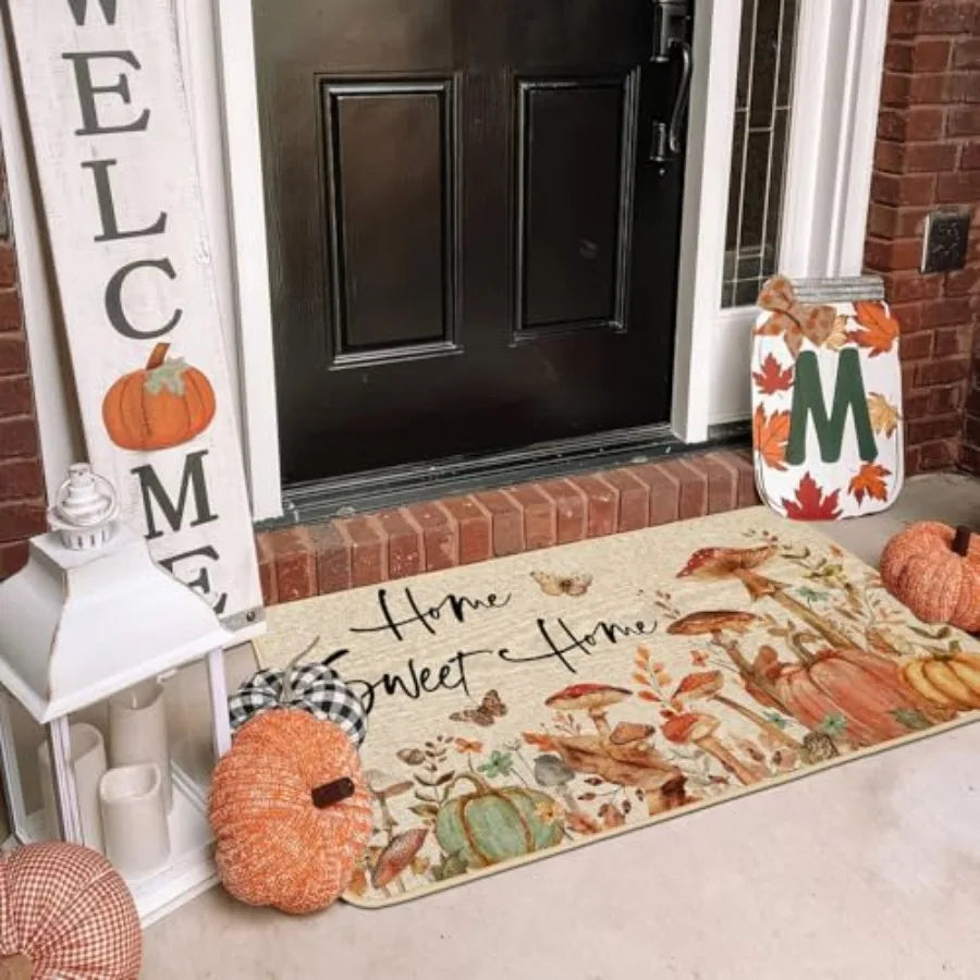 Fall Pumpkins Doormat, Decorative Front Door Mat, Non-Slip Rubber