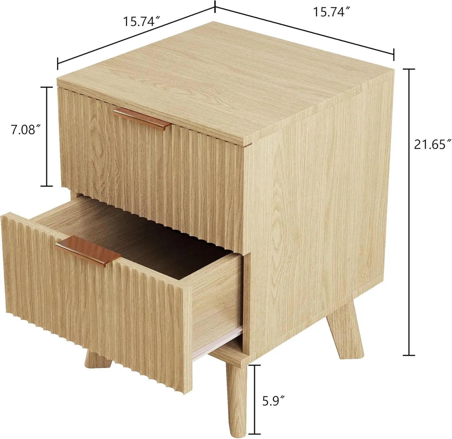 Fluted Nightstands Mid Century Modern Drawer Dresser Bedroom